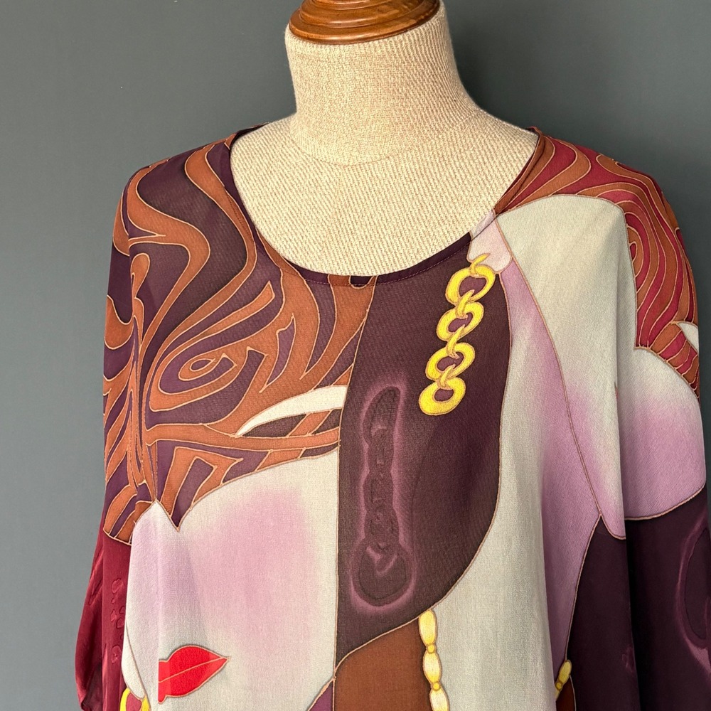 Vintage 1980s Sterling Styles Silk Abstract Pop Art to Wear Kaftan | One Size